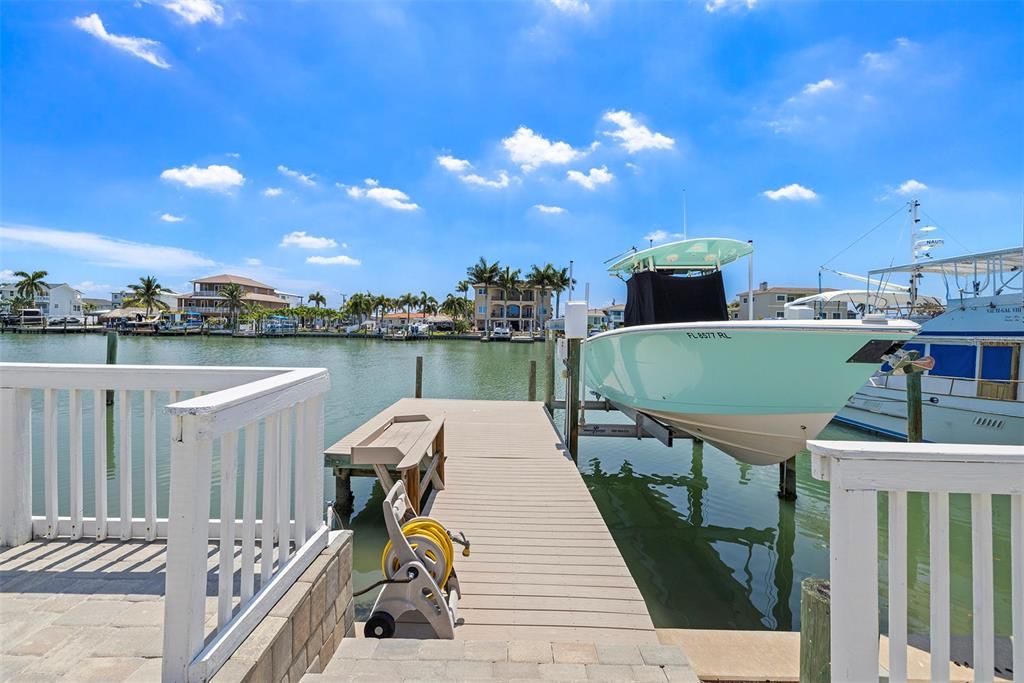 Dock newly updated - notice the privacy and distance to also accomodate large boats - power or sailboats here - set for the fisherman in your life too