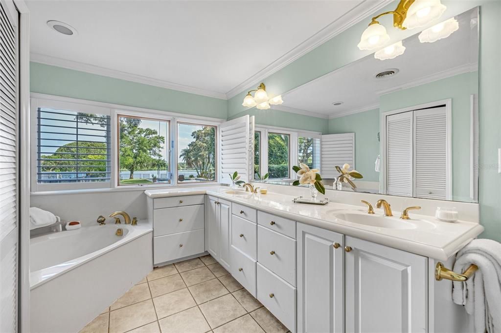 Primary bath with lake views