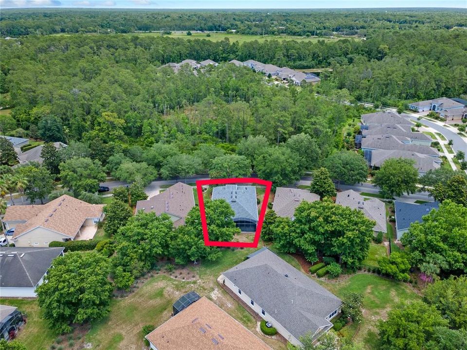 Aerial view of home's location w/ a conservation area across the street