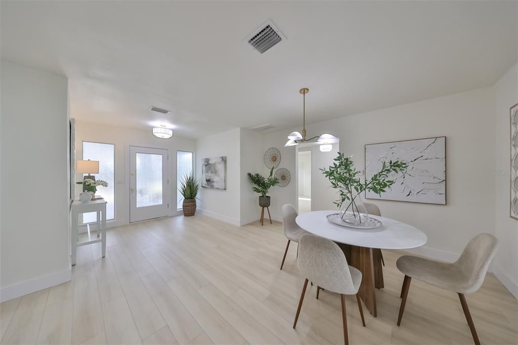 View from the living room to the dining area