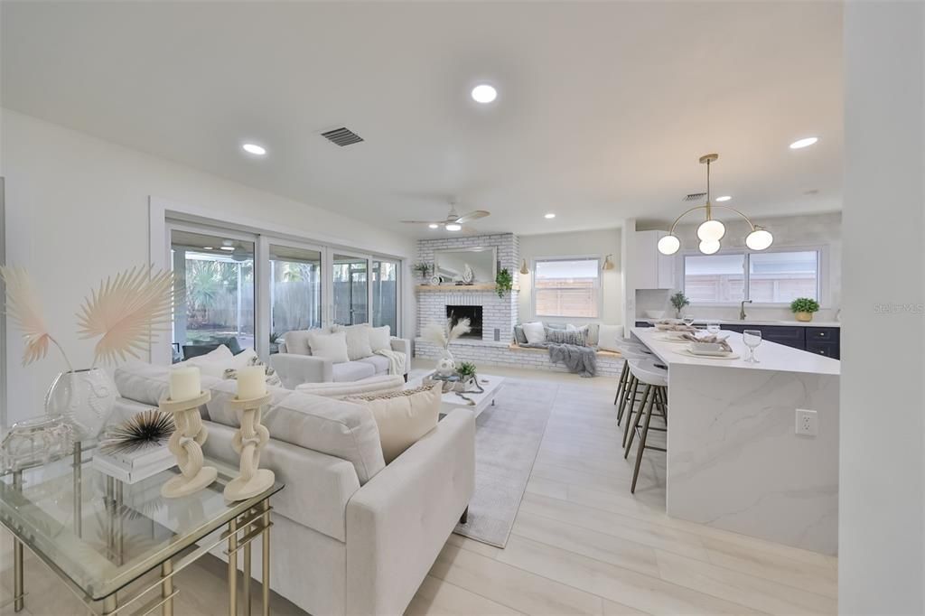 Fresh beach vibes with great room and views of the large island in the kitchen