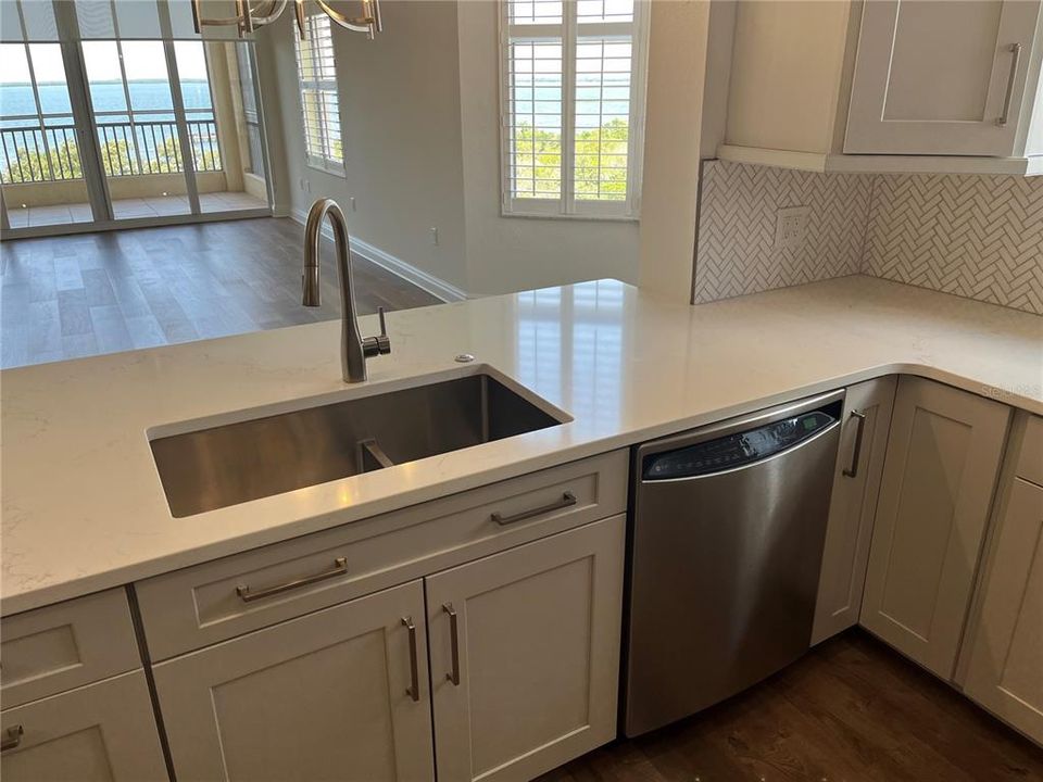 kitchen double sink and dishwasher