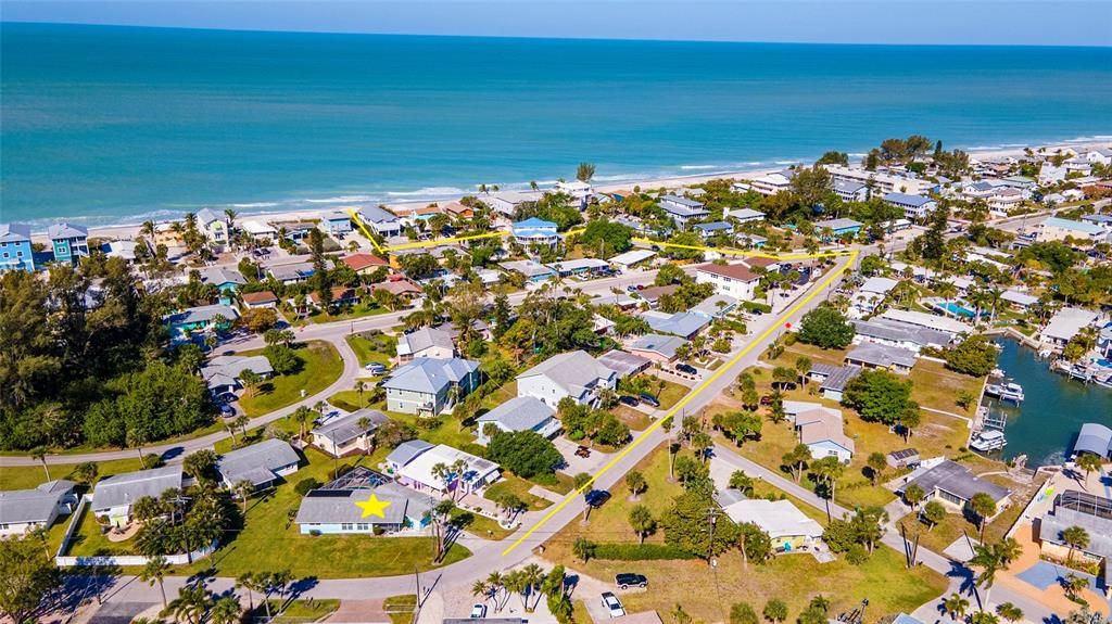 Aerial pic shows platted beach access.