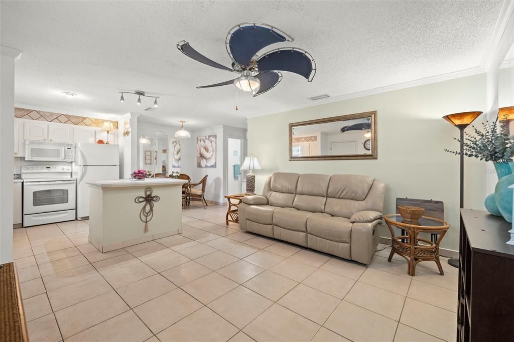 View toward kitchen and separate dining area.