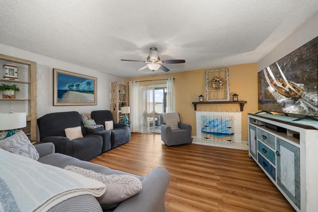 Living room with sliders and great water views