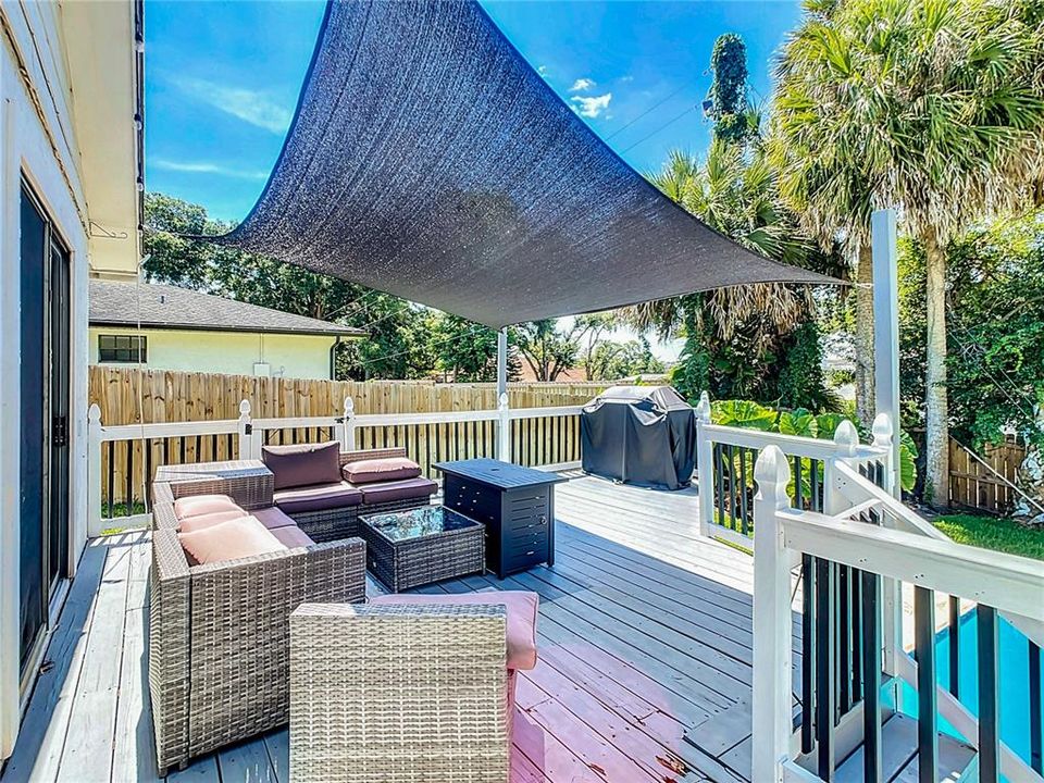 Backyard deck off the Primary bedroom with views of Lake Hope