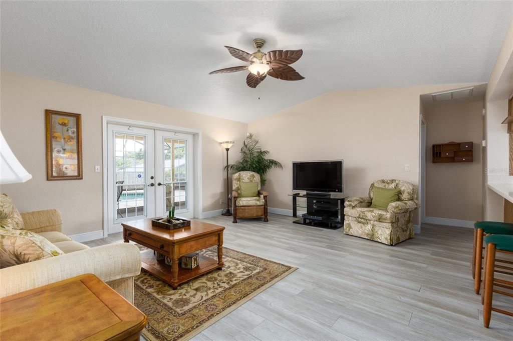 Living Room with French Doors to pool