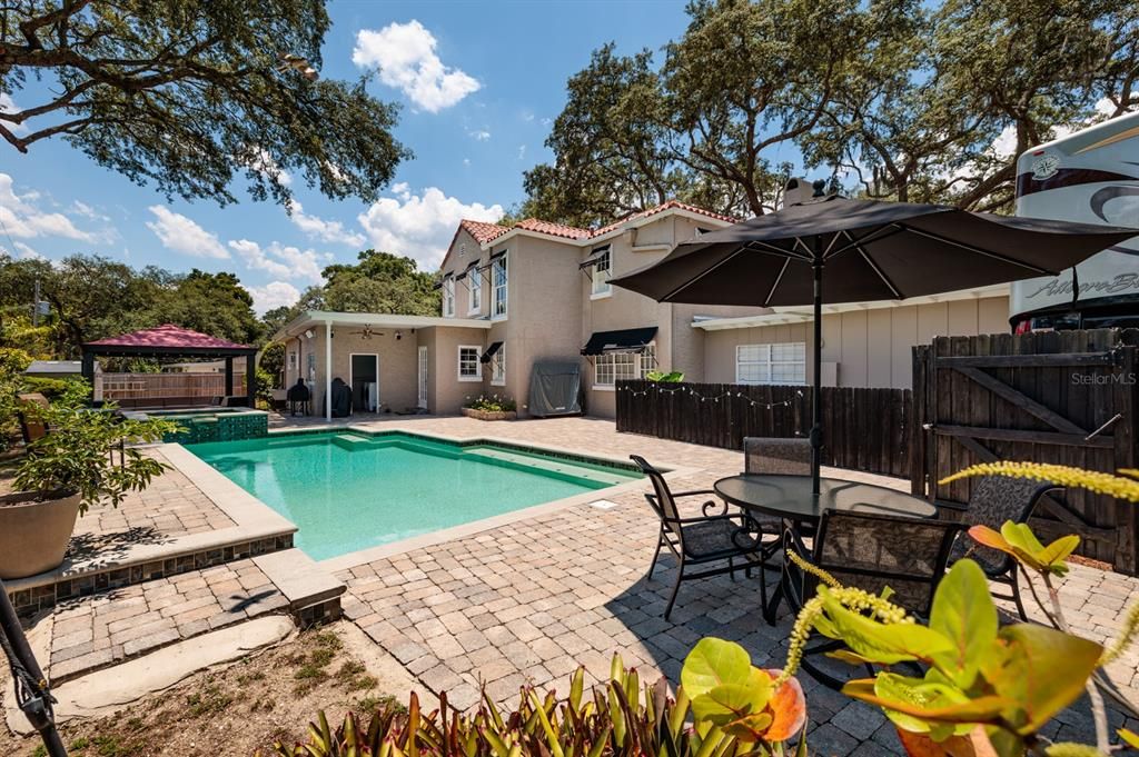 The yard is huge with multiple seating areas