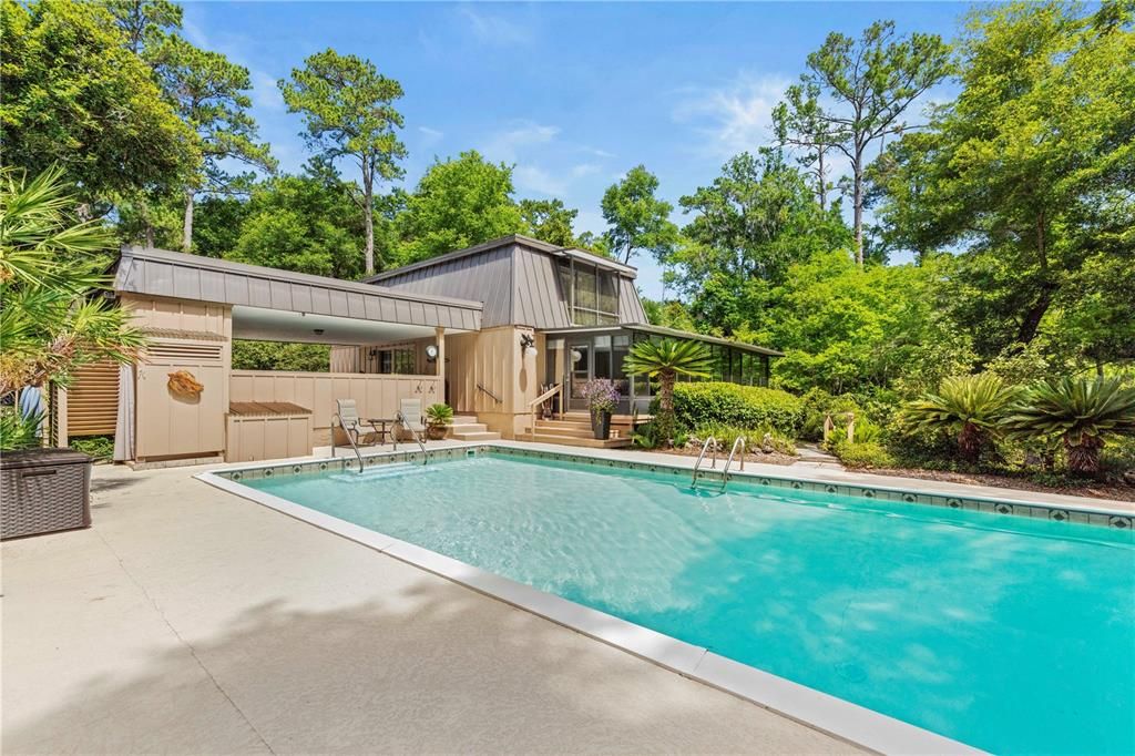 Pool with view to rear of house