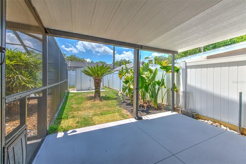 View of side/backyard and shed