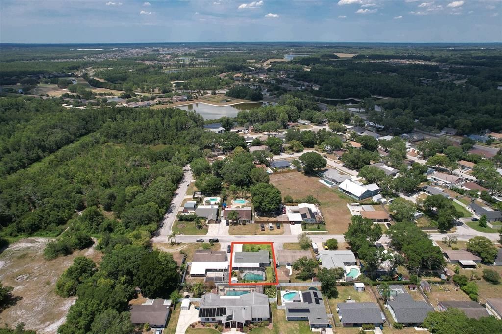 Aerial view of home and neighborhood area