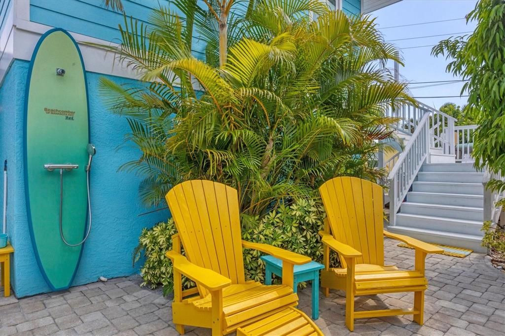 One of two outdoor showers