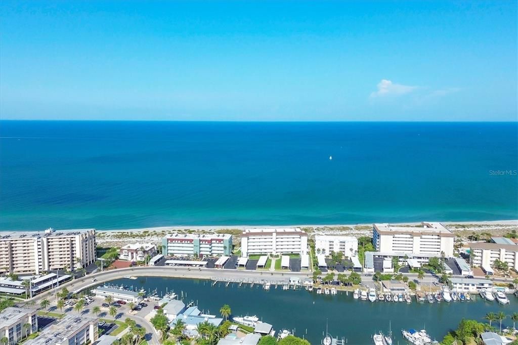 Pelican Bay in the foreground and the Gulf of Mexico in the background