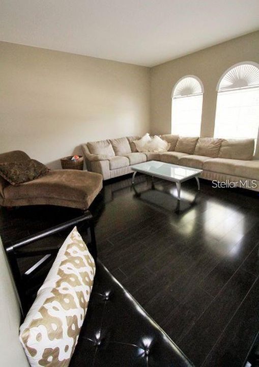 Great Room with nice dark wood floors