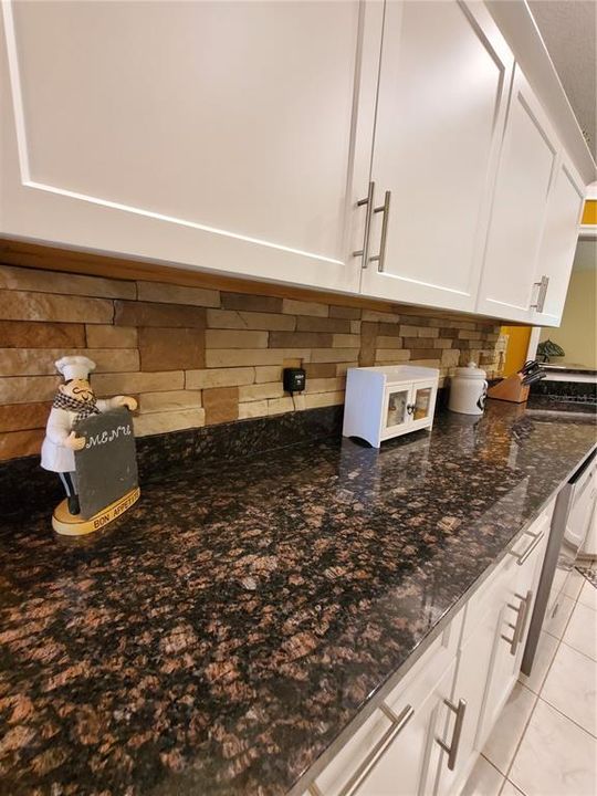 Granite Countertop and Brick Backsplash