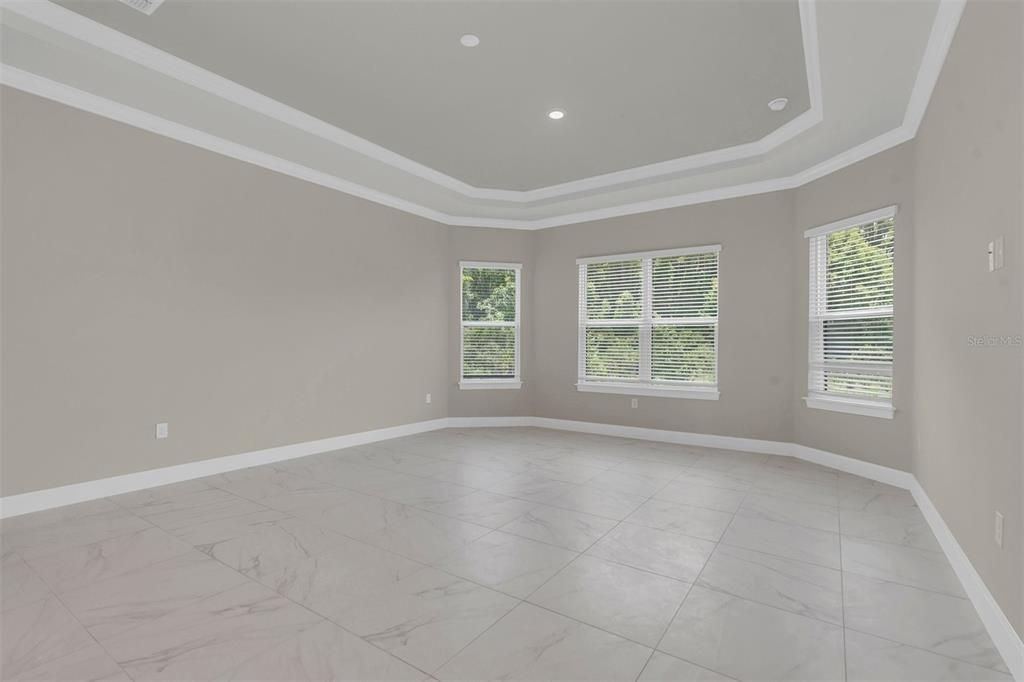 Big Master Bedroom with Bay Window and Tray Ceiling