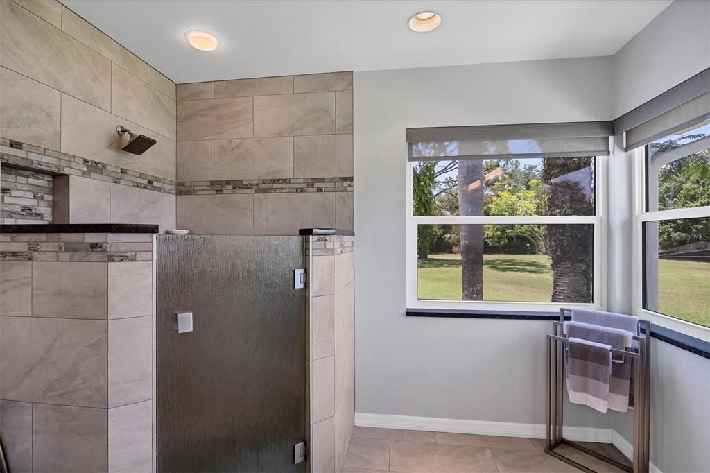 Updated walk in shower sitting area