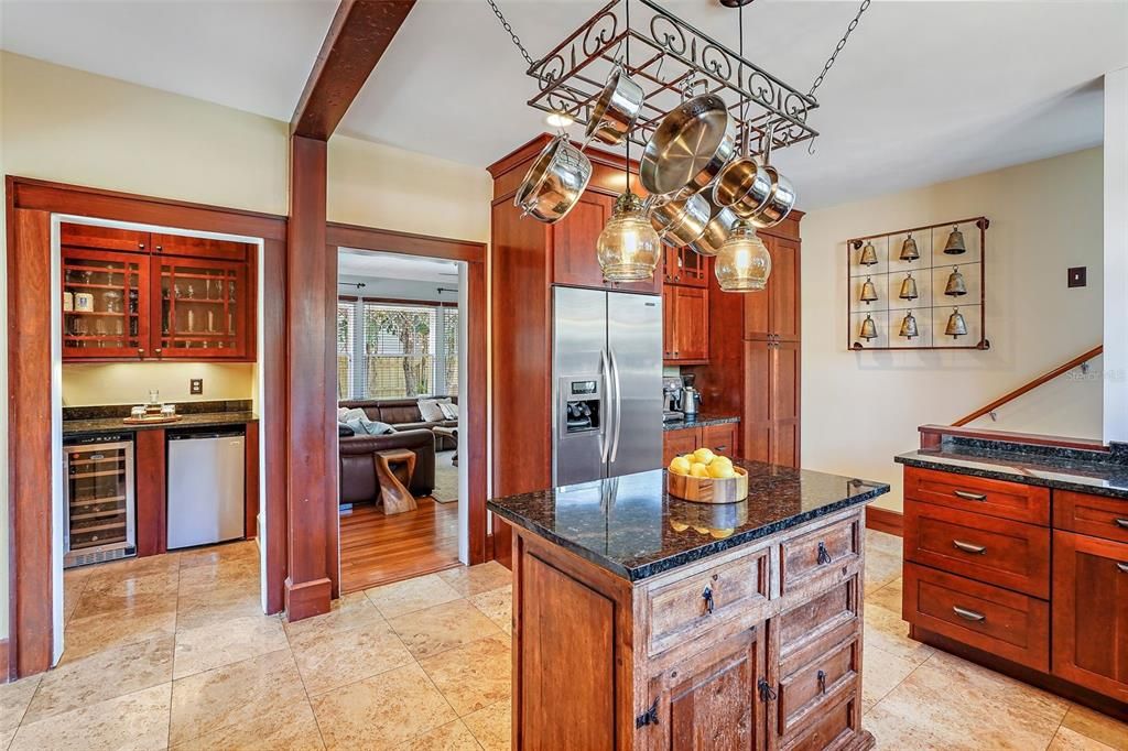 Bright sunny kitchen adjacent to the family room - built-in bar/pantry, & center island