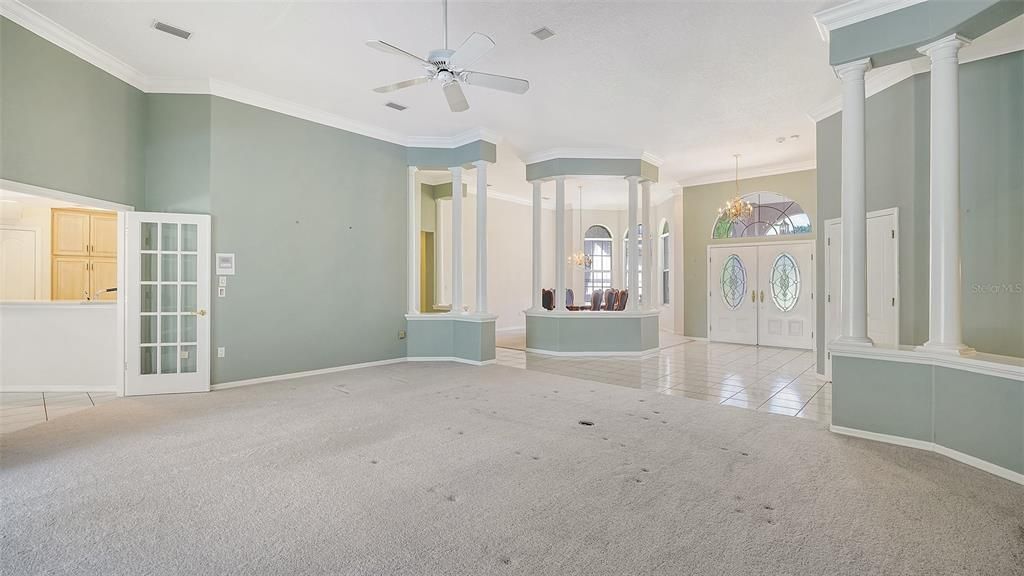 French Doors open to Kitchen and Family Area