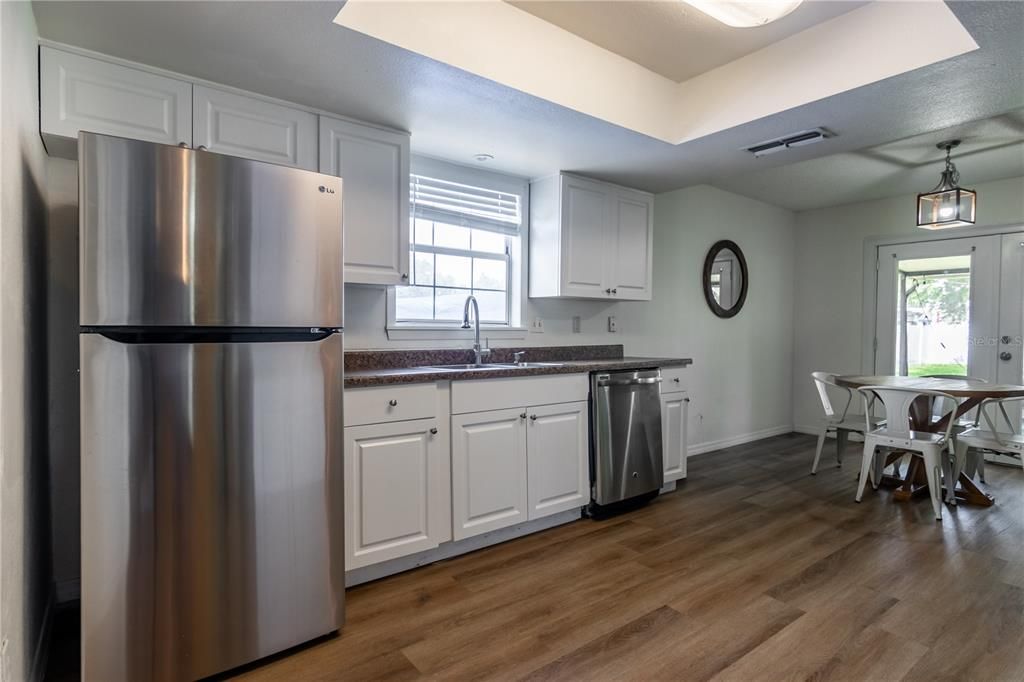 Coffered ceiling & window over kitchen sink