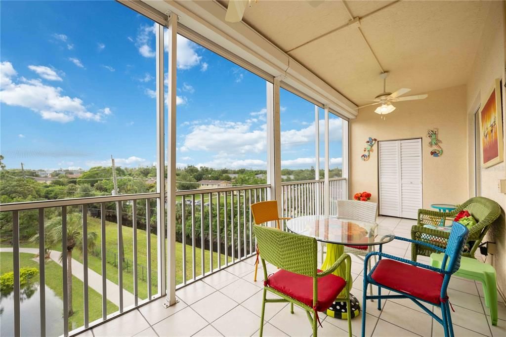 Lanai with water views.