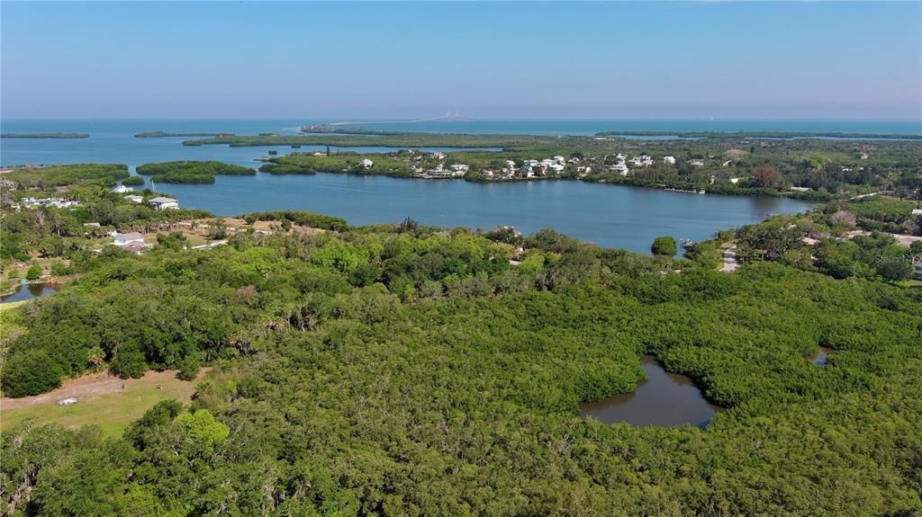 1450 & 1460 Bayshore Drive, Terra Ceia, FL 34250 MLS #A4612556Directly over the property looking at Tillett Bay
