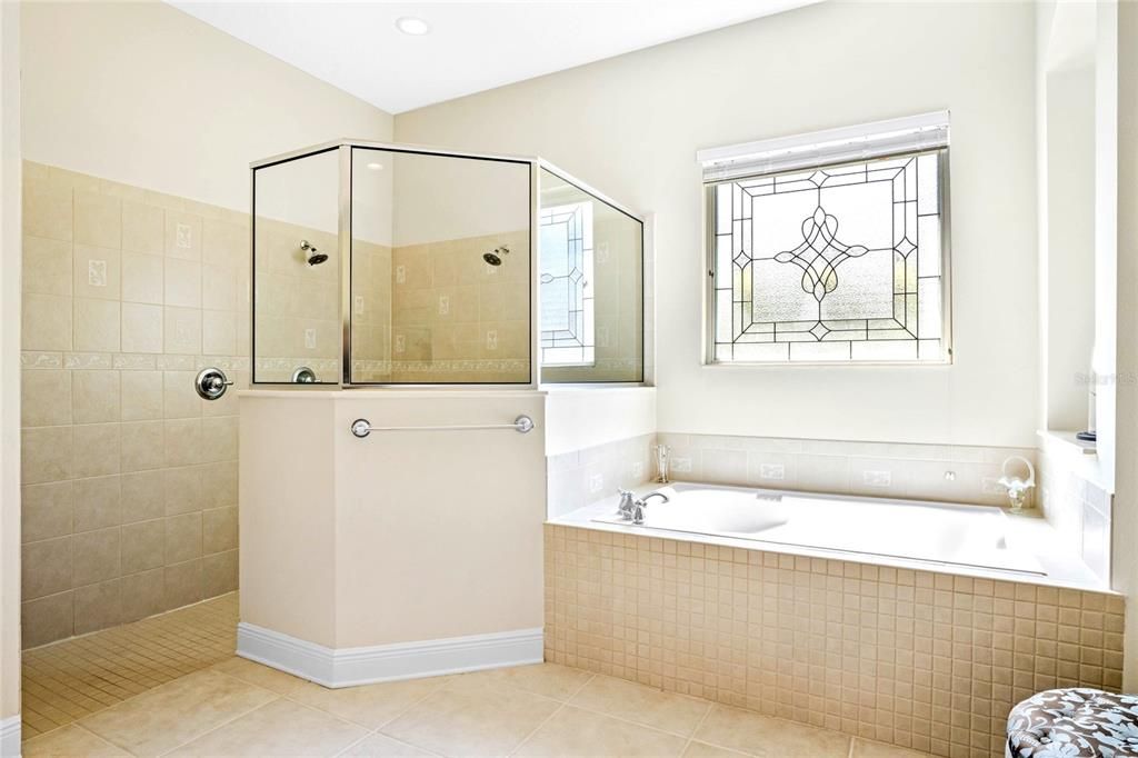 Large Shower with 2 Showerheads &  Tub