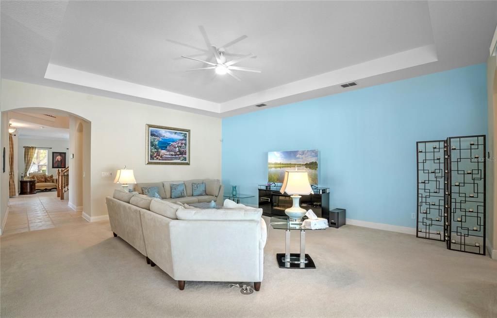 Family Room with Tray Ceiling