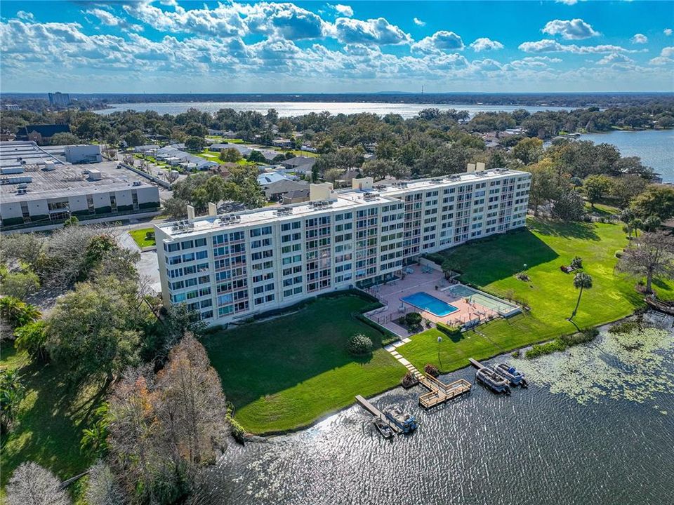 AERIAL VIEW OF CONDO AND AMENITIES. VIEW TOWARDS LAKE HOWARD!