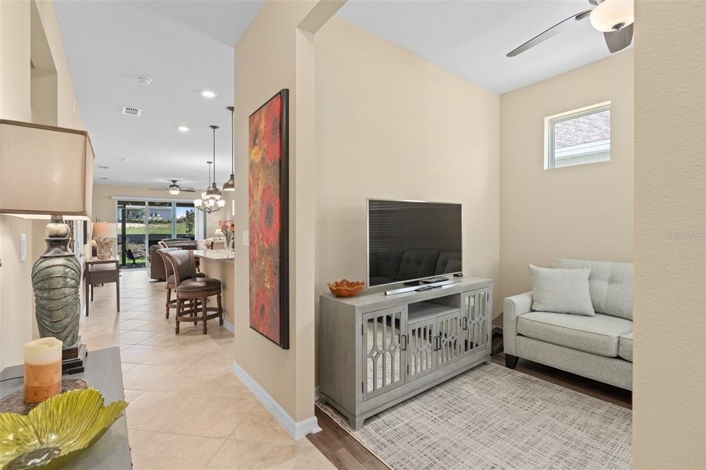 Foyer with a view of the Den/Study/Office and a Straight Through View to the Lanai