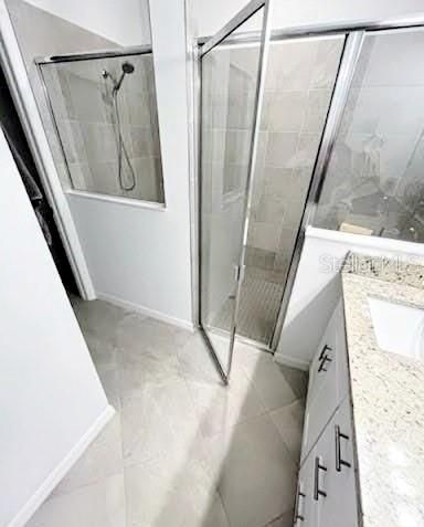 Oversize, tiled walk-in shower