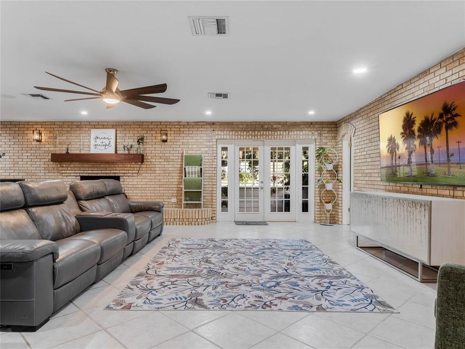 Formal Family Room with Stone Fireplace