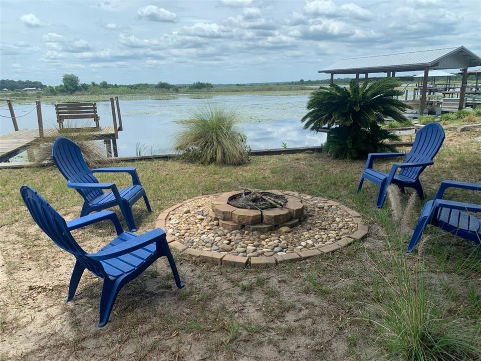 Backyard with Fire Pit and Relaxing view of Little Lake Kerr