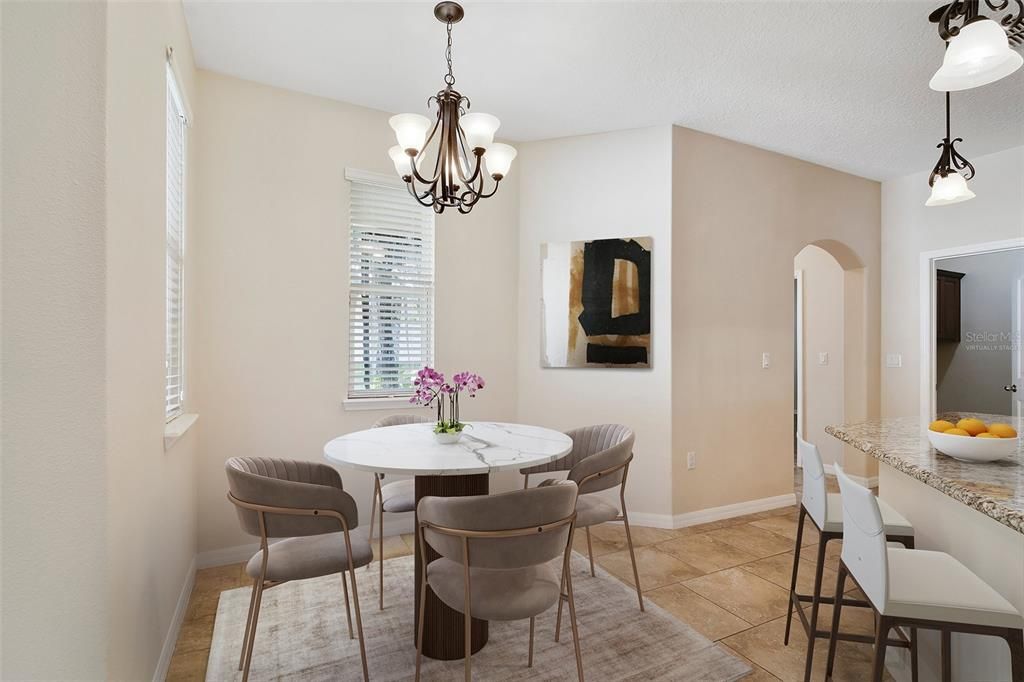 There are tile floors throughout the main living areas for easy maintenance and a cohesive look flowing from your versatile formal living and dining areas into the family room and kitchen. Virtually Staged.