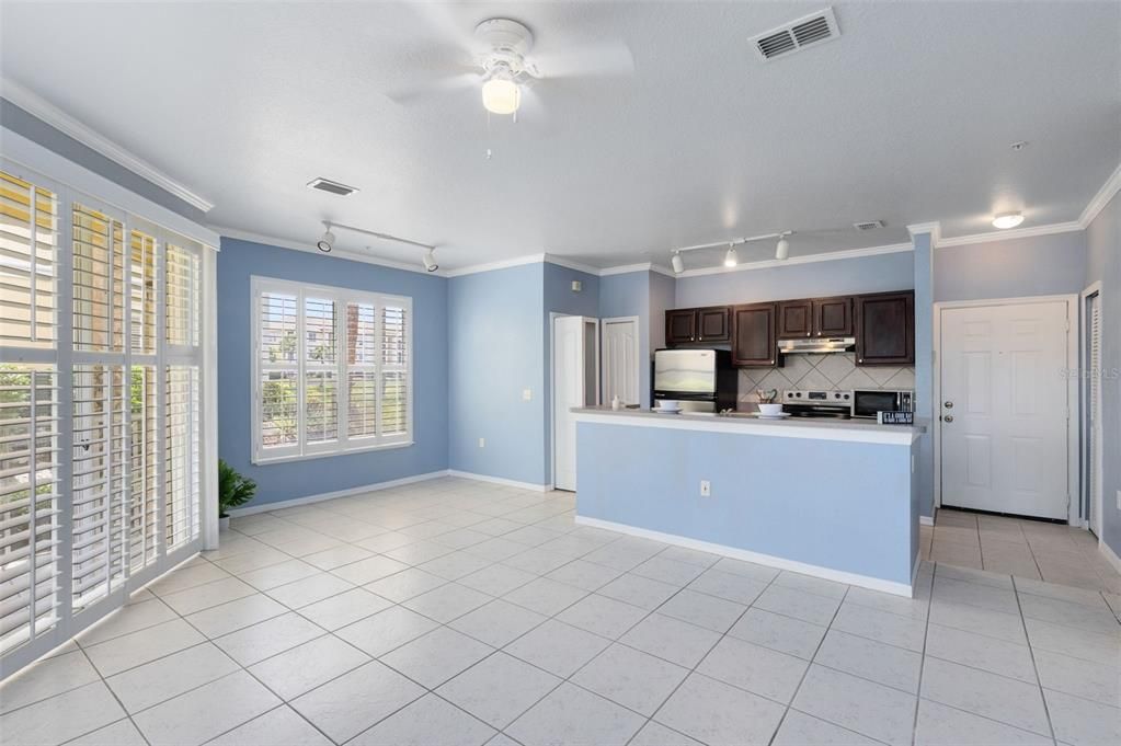 Living Room with View to Kitchen & Dining Room