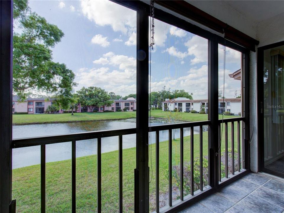 Balcony view with pond