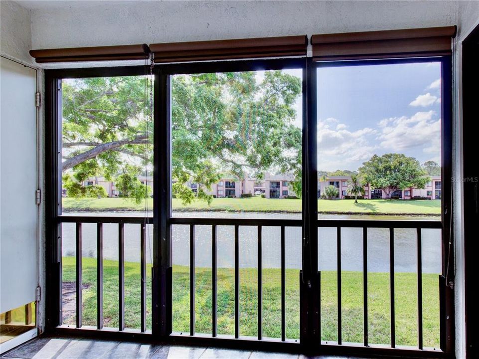 Balcony looking over the pond; left side is the Laundry closet