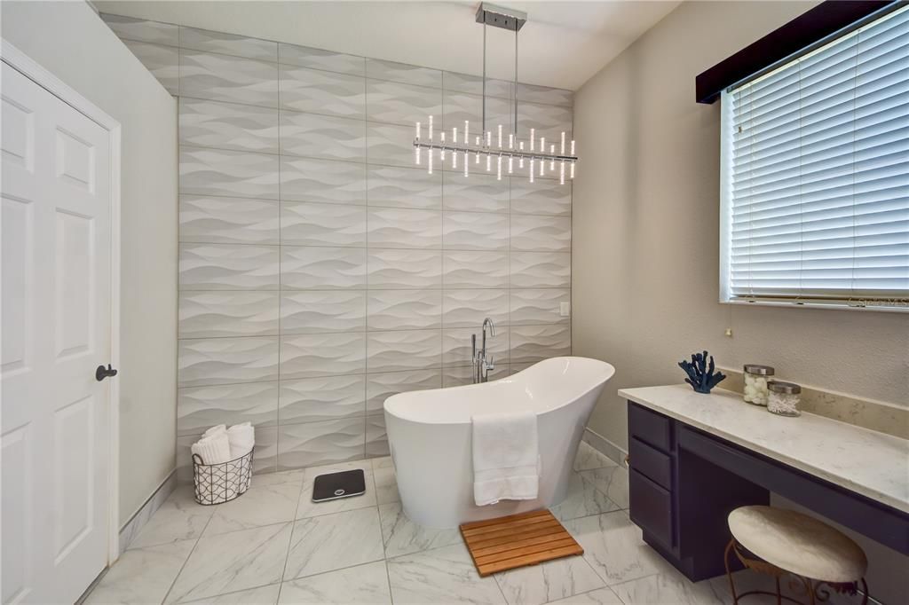 Soaker Tub/Accent Wall and Updated Light Fixtures