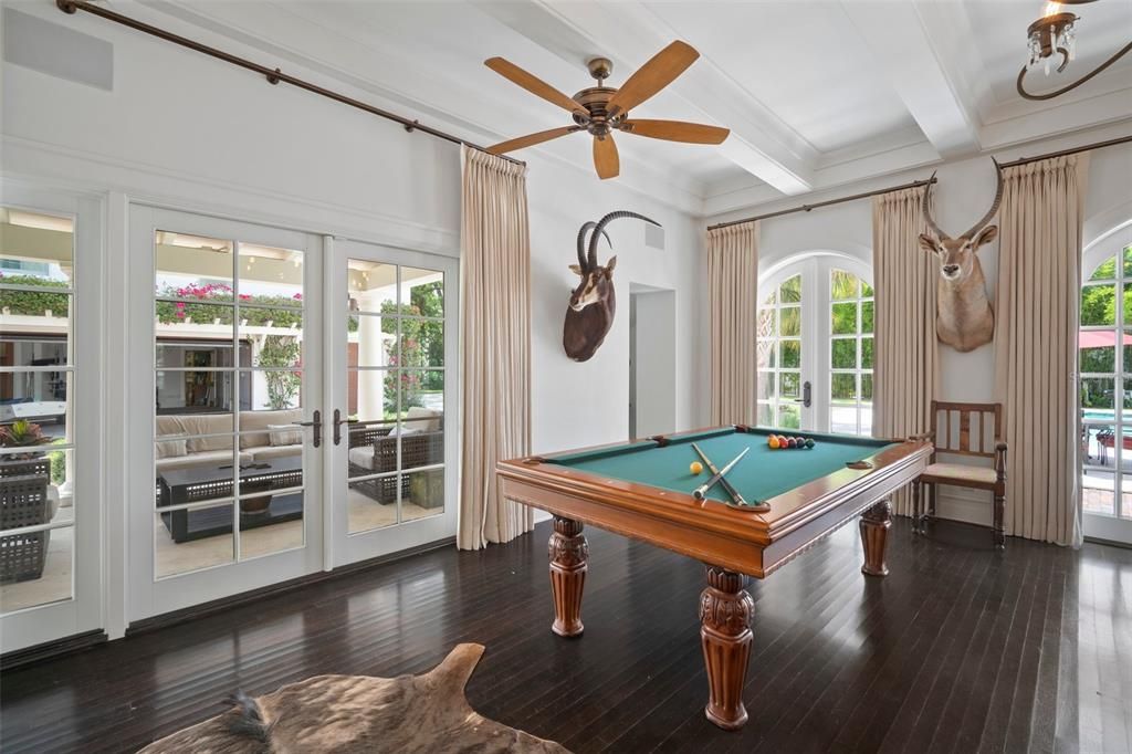 TRIO OF CUSTOM MAHOGANY FRENCH DOORS TO THE POOL