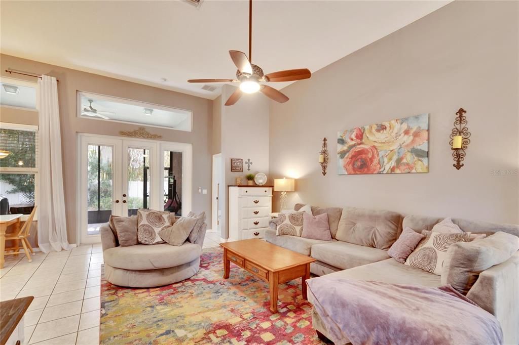 Family room with French doors accessing the lanai