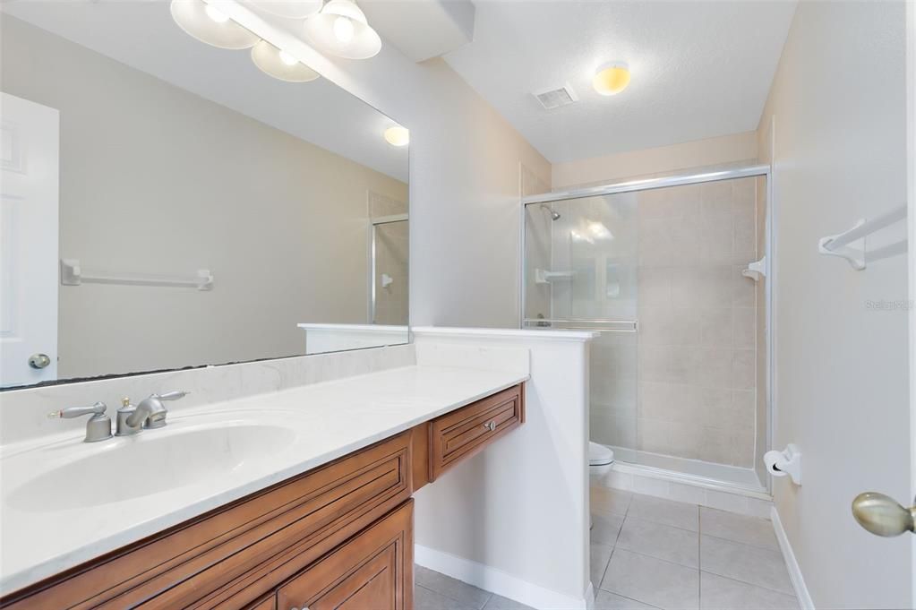 Your master bath features a walk-in shower.