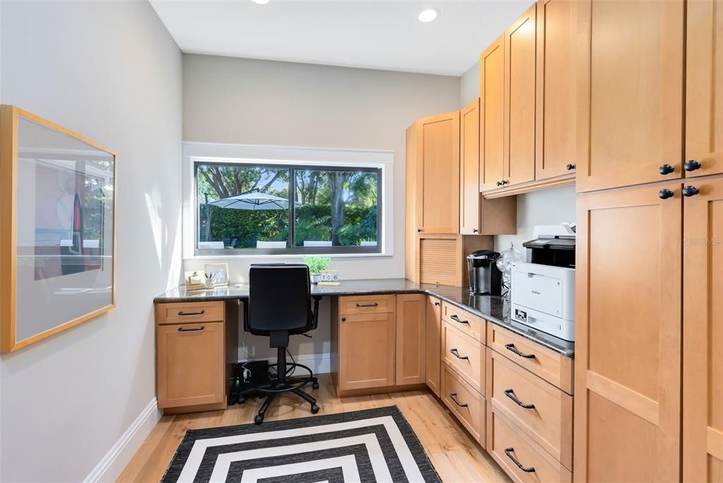 Just off the Kitchen, the Office could also be used as a Butler's Pantry since it is so close to the kitchen and  already has plumbing from old sink.  It would be a quick change out to add a food prep area and just close it off after you are finished!