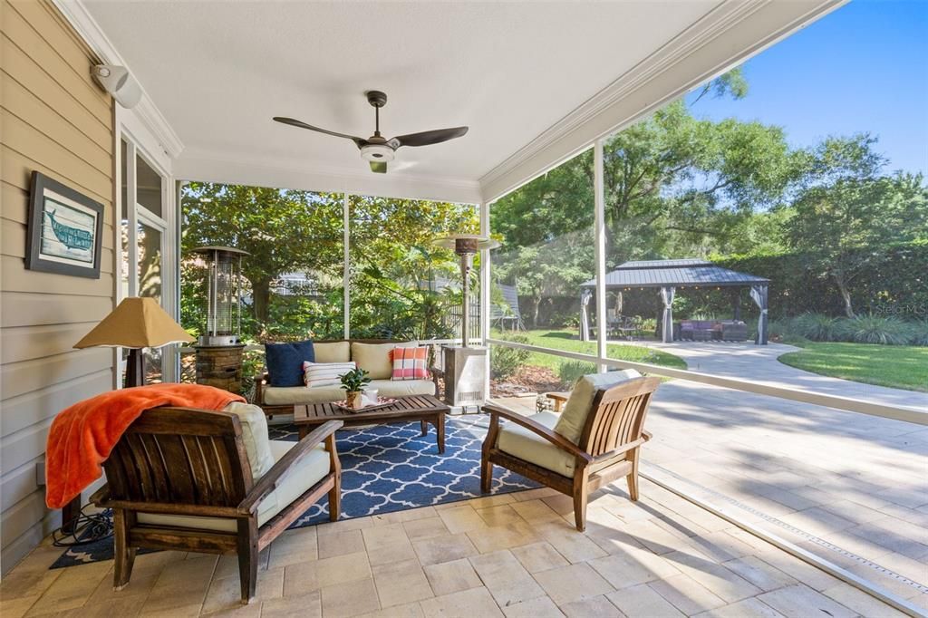 The pavilion is sunk into the ground and adds additional outdoor living space.