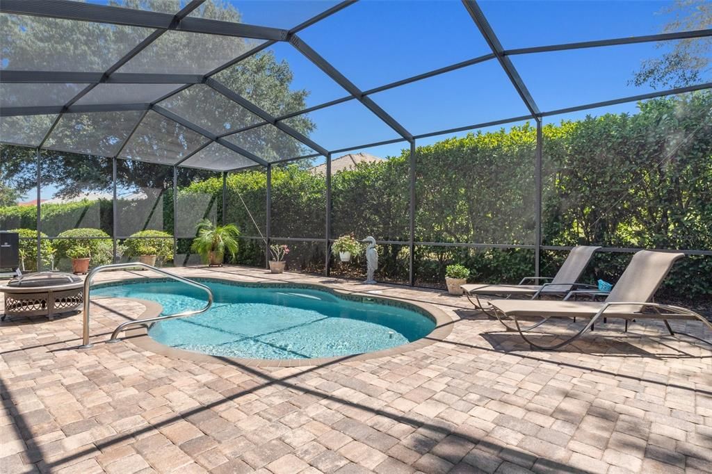 The pool deck provides plenty of room for lounge chairs , tables, or other seating areas. It's a great spot for entertaining.