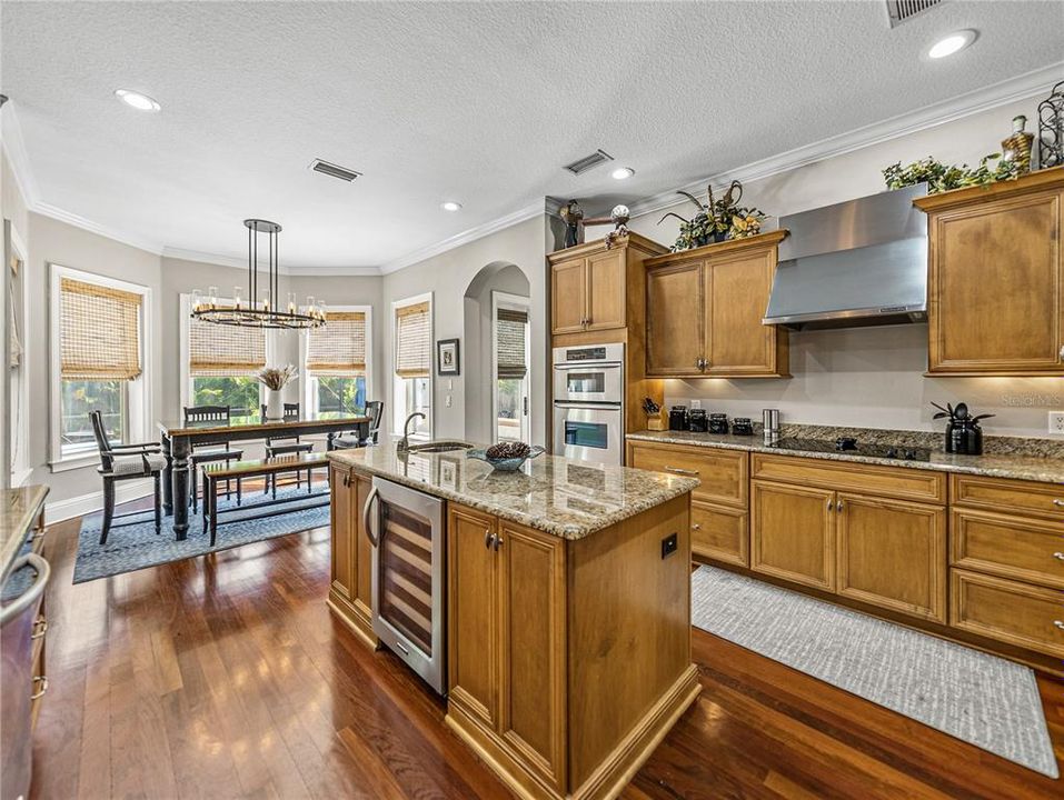 Island features wine refrigerator