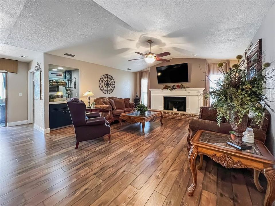 The beautiful fireplace is the room's focal point