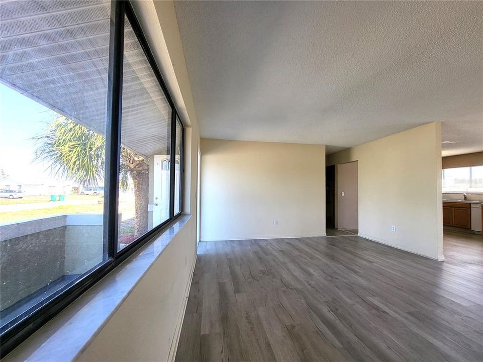 Big window overlooks the patio.