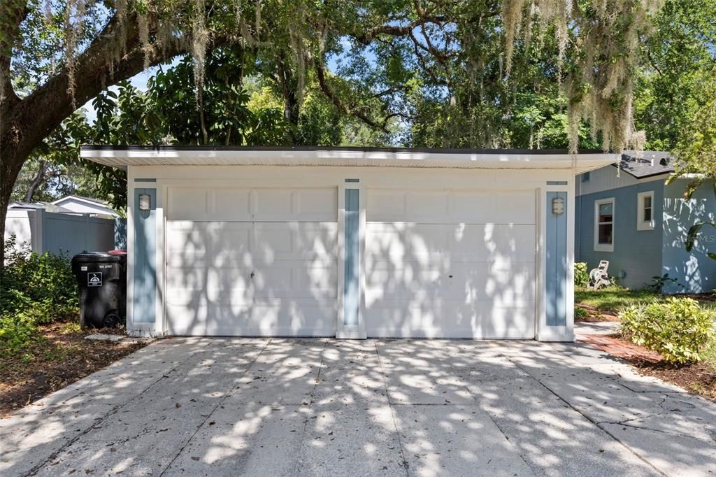 Two-car garage with workshop.