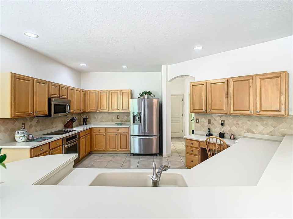 Kitchen has an incredible amount of counterspace.