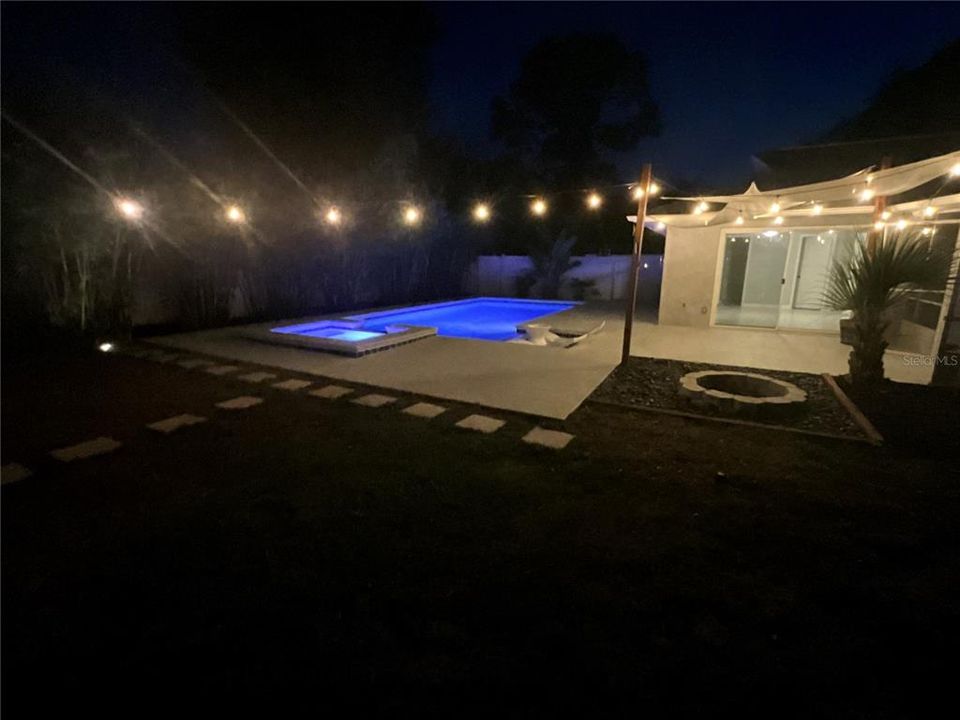 Night time view pool spa